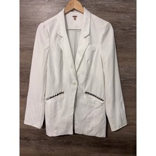 FREE PEOPLE White Blazer Lined Studded Sz 8 Oversized Minimalist Harlow Classic