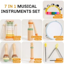 7 IN 1 Toddler Musical Instruments Set Wooden Percussion Instrument Musical Toys