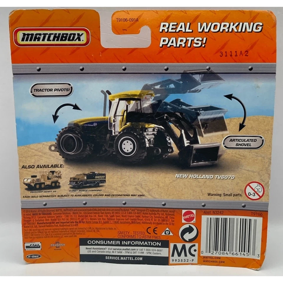 Matchbox 2010 piezas de trabajo reales plataformas diecast New Holland TV6070 amarillo nuevo en paquete Foto 4 de 4