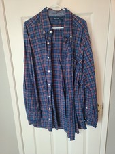 Nautica Blue  Orange Plaid Stretch Button Down Shirt - Men's 2XL