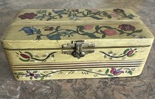 Vintage Hand-Painted Wooden Trinket Box Hinged Lid Floral Design