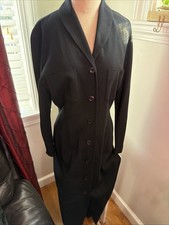 linda allard ellen tracy dress Pure Wool Black Long Button down 90 s