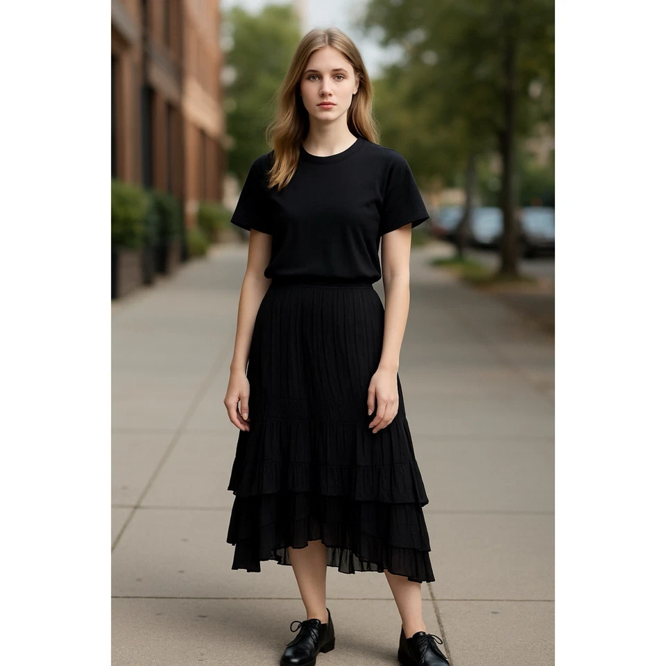 Falda midi Y2K en capas talla S negra asimétrica en capas caprichosa hada grunge Foto 2 de 4