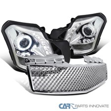 Fits 03-07 Cadillac Cts Clear Smd Led Halo Projector Headlightsmesh Hood Grille