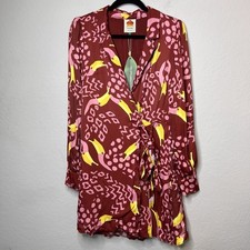 FARM Rio Toucanissimo Wrap Dress S Tropical Print Long Sleeve NEW Boho Dress