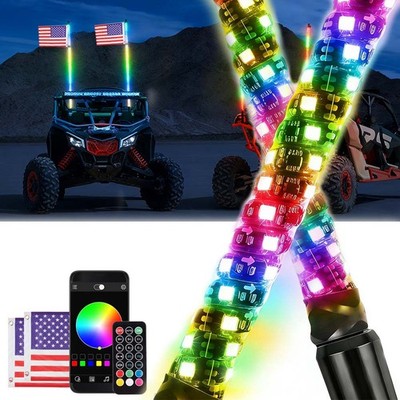 2ft/3ft/4ft RGB Spiral LED Whip Light Antenna Flag For Polaris RZR UTV ATV SxS