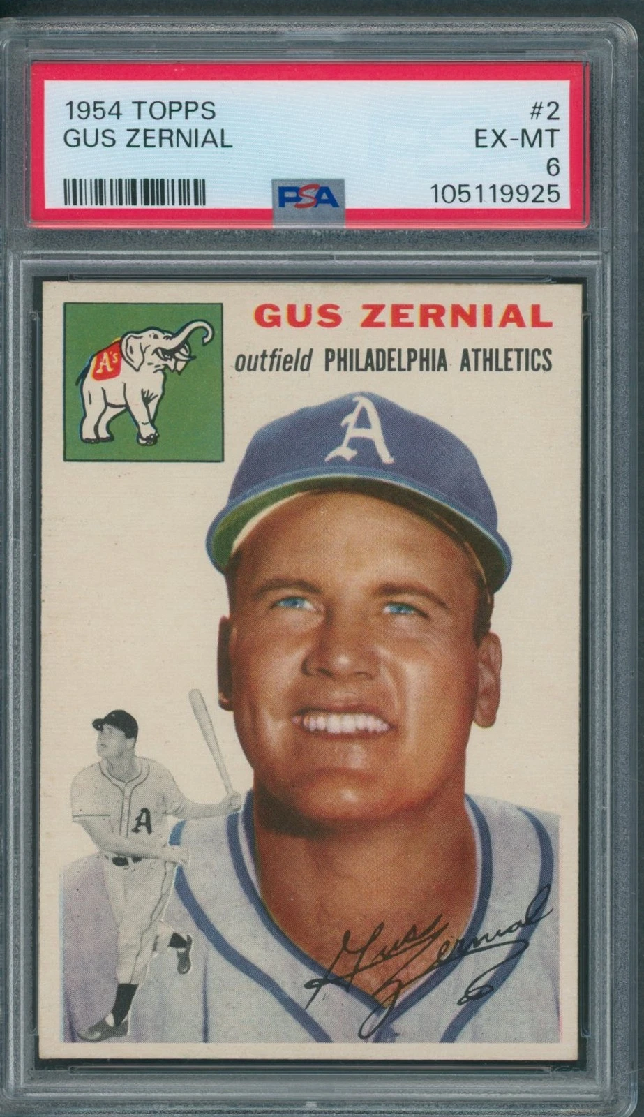 1954 Topps #2 Gus Zernial PSA EX-MT 6 *9925