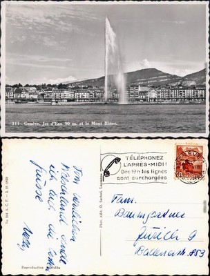 Ansichtskarte Genf Genève  Jet d'Eau 90 m. et le Mont Blanc. 1939