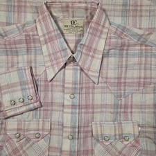 NOS Vintage Dee Cee Pearl Snap Shirt Men 16-34 Western Pink Plaid Rockabilly USA