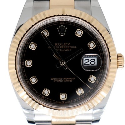 2026 New Rolex 126333 Datejust 41 18K Yellow Gold Steel Black Diamond Dial Watch