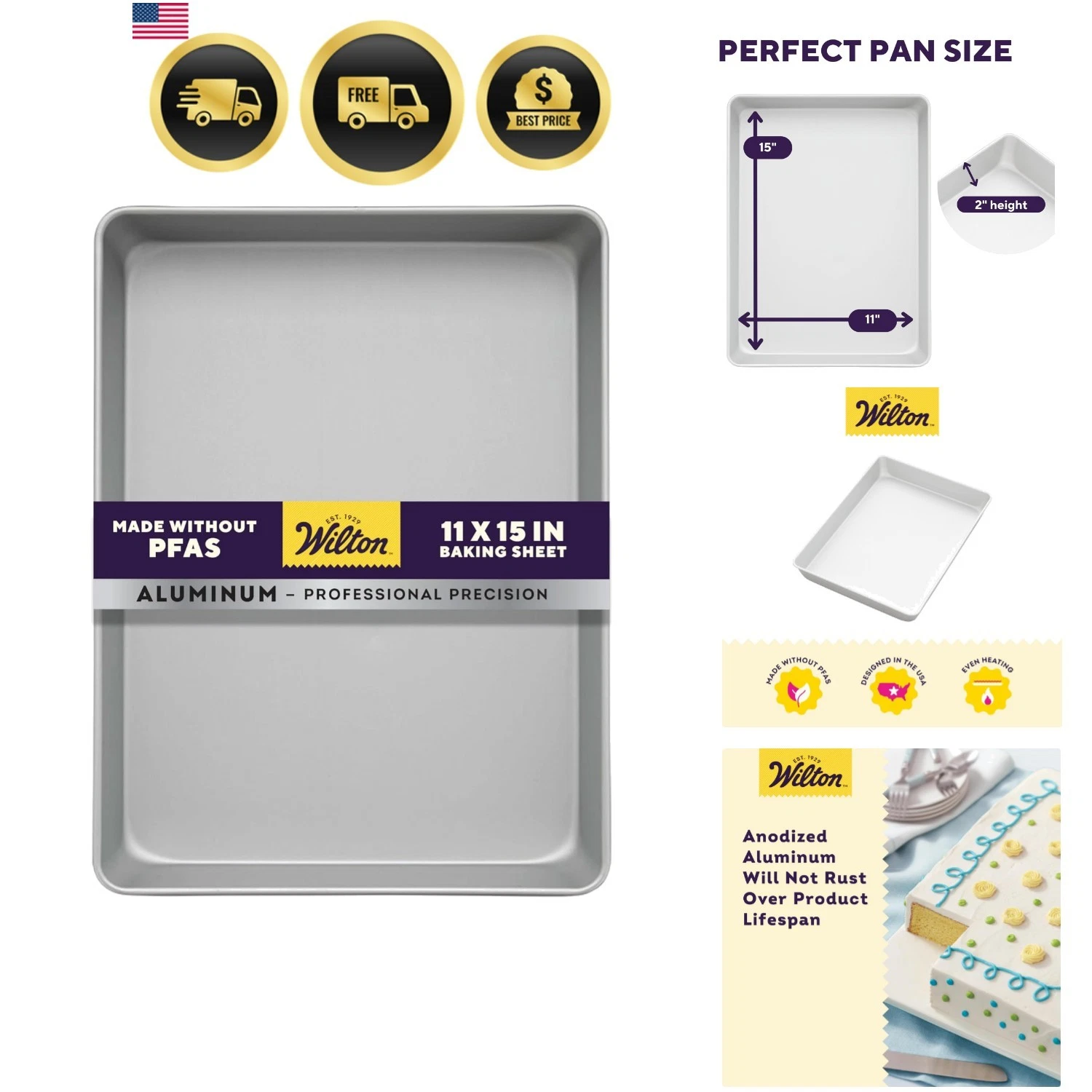 Wilton 11 x 15 Inch Aluminum Baking Sheet Pan, 2-Inch Deep Cake Pan, Even Hea...
Opens in a new wind