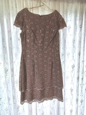 Alex Evenings Mother Of Bride Lace Taupe Sheath Dress - Size 14