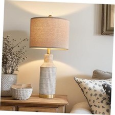 25" Modern Ceramic Lamps Single Table Lamp for Living Room Washed White-Single