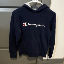 Champion Authentic Athleticwear YL Navy Blue Fleece Hoodie Logo Pullover
