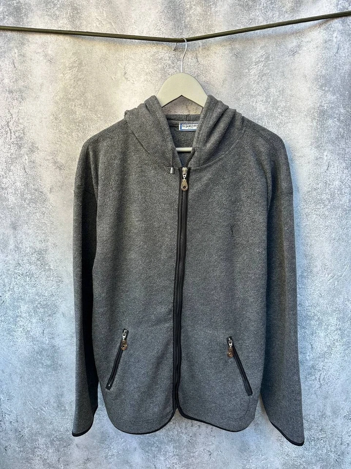 Sweat à capuche polaire Yves Saint Laurent zippé intégral gris vintage... - Photo 2/4