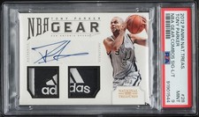 2012 National Treasures Tony Parker Gear Combo Laundry Tag Patch Auto #/8 PSA 9