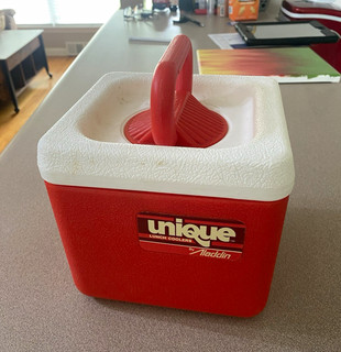 Aladdin Unique Lunch Coolers Vintage Plastic Lunch Cooler w/ Handle Red/White