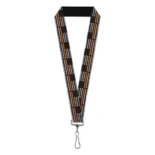 Buckle-Down Lanyard, Thin Orange Line Flag Weathered Black Gray Orange, Elastic