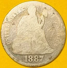 1887 U.S. SEATED LIBERTY SILVER DIME 10c COIN (Good), 139 Years Old!