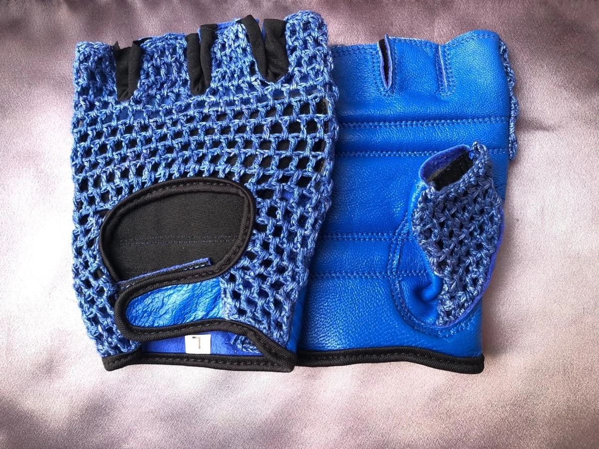 New Leather Cycling Gloves Crochet Men or Women Sports Fitness Blue Colour