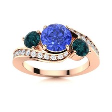 925 Silver Rose Plated Swiss Blue Topaz  London Blue Topaz Three Stone Ring