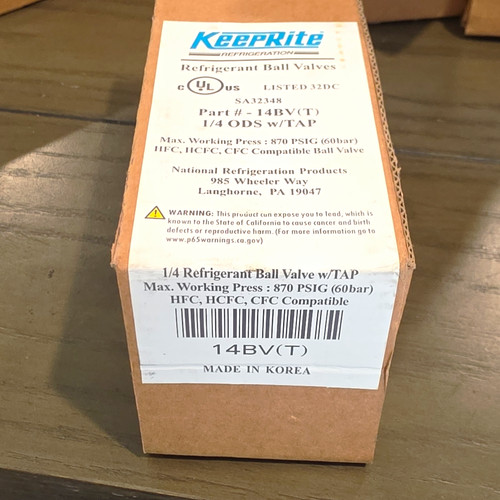KeepRite Refrigerant Ball Valve 1/4 in ODS w/ TAP Brass/Copper MPN 14BV(T)