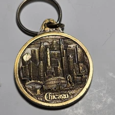 Vintage 1992 Bergamot Brass Works Chicago Skyline Souvenir Keychain Key Fob 3D