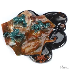 4.7" Indian Agate Hand Carved Crystal Frogs Sculpture, Crystal Healing