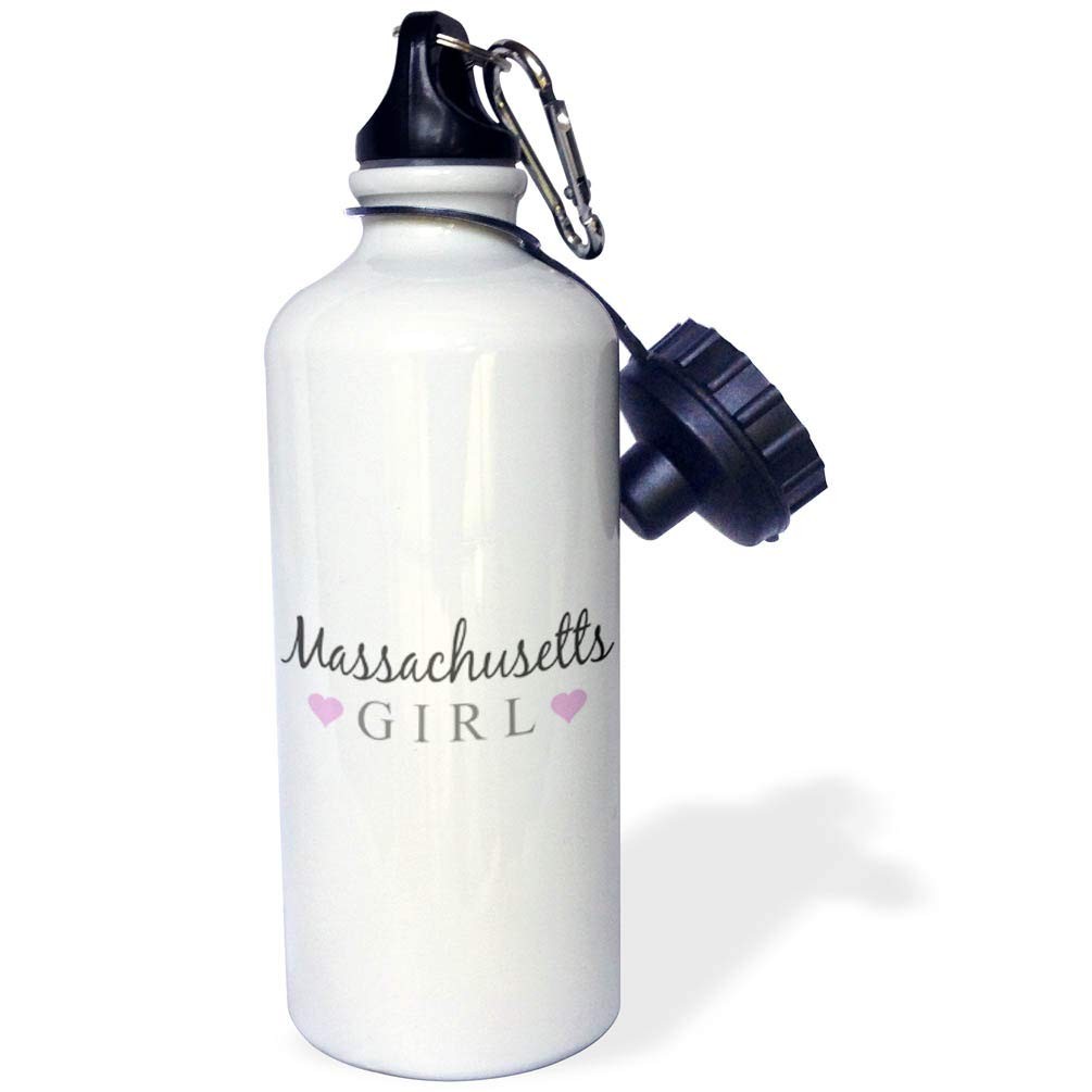 3dRose "Massachusetts Girl-home Sports Water Bottle 21 oz, White