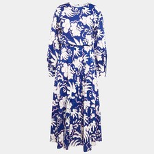 Valentino Blue Abstract Print Cotton Maxi Dress L