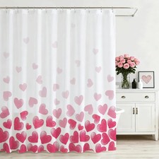 Pink Heart Shower Curtain for Bathroom Sweet Love Valentines Day Decorations Bat