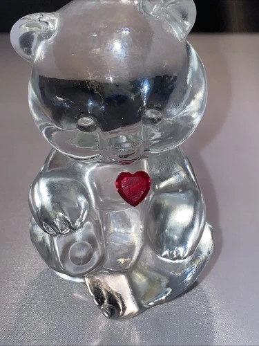 Vintage January Red Heart Birthstone Bear Glass Figurine 1990s