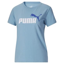 PUMA Essentials Logo Crew Neck Short Sleeve T-Shirt Womens Blue Casual Tops 6787