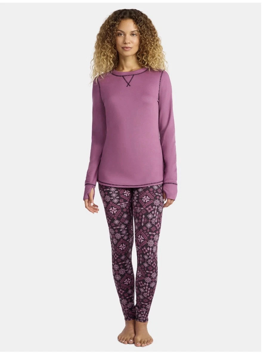 2-Piece ClimateRight Cuddl Duds Women’s L Base Layer Top Leggings Set • Purple