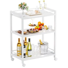 HITNET White Bar Cart, Home Bar Serving Cart, Kitchen Trolley on Wheels with
