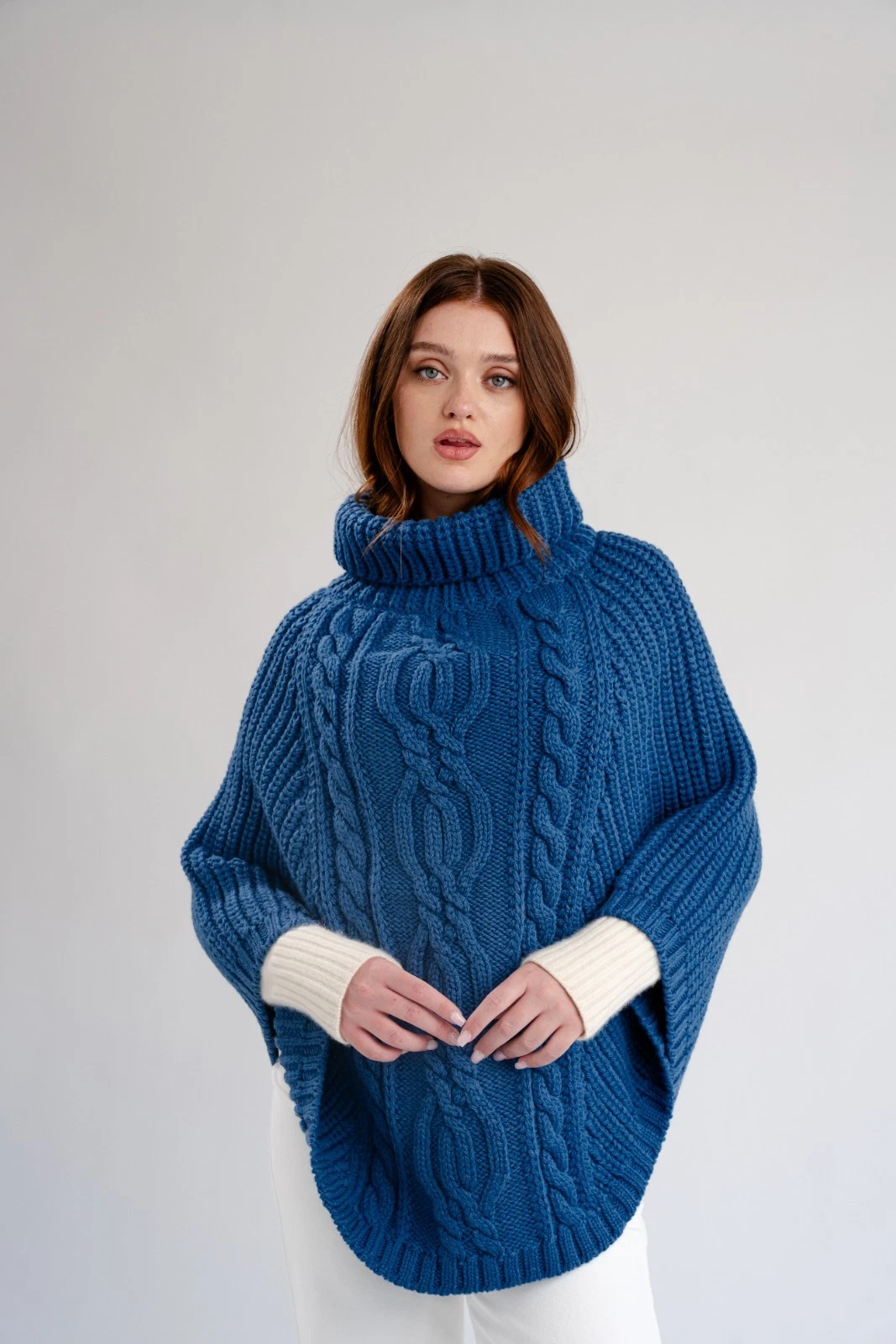 SAOL Aran Poncho Cardigan Women's 100% Merino Wool Cowl Neck Cape One Size