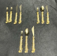 Vintage 24kt Gold Plated Miniature Flatware Hors d'oeuvres Set Rose Pattern