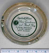 Vane Greenhouses and Floral Shop Ashtray Dover Delaware Phone 4-4746 VTG 1950s