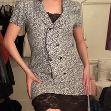 Vintage Women’s Floral Lace Mini Dress With Front Buttons Black And White Flower