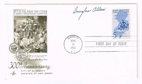 New Jersey Tercentenary FDC signed by stamp designer Douglas Allen.  With insert