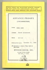Sarah GLASSCOCK / Anna L.M.N.O Uncorrected Proof 1st 1988