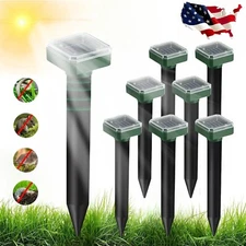 8 PACK Solar Power Ultrasonic Mice Gopher Mole Pest Snake Repellent Repeller New