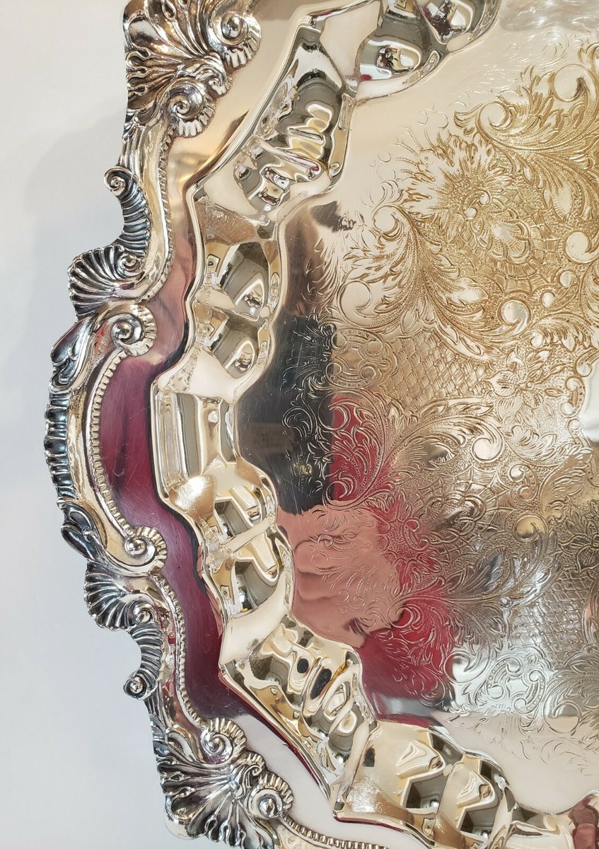 WALLACE Silverplate TRAY Round 3-Toed X110 Chippendale 15