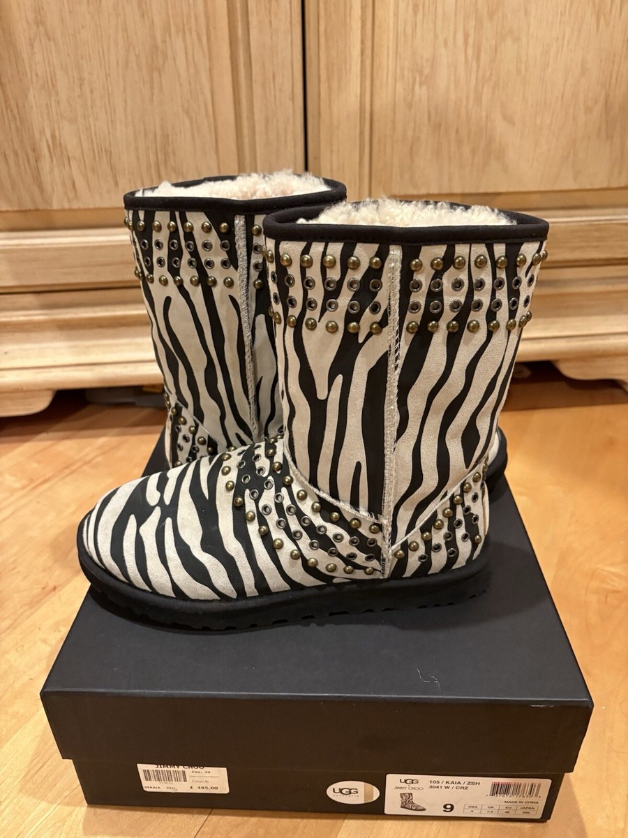 Jimmy Choo UGG 'Kaia' Studded Suede Boots Beige Zebra