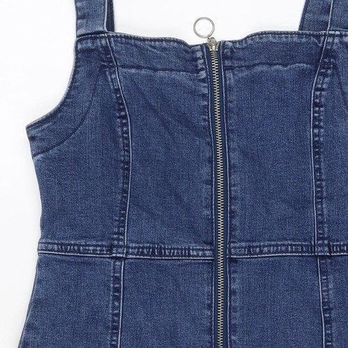 Denim & Co. Womens Blue Cotton Mini Size 8 Square Neck Zip - Picture 10 of 10