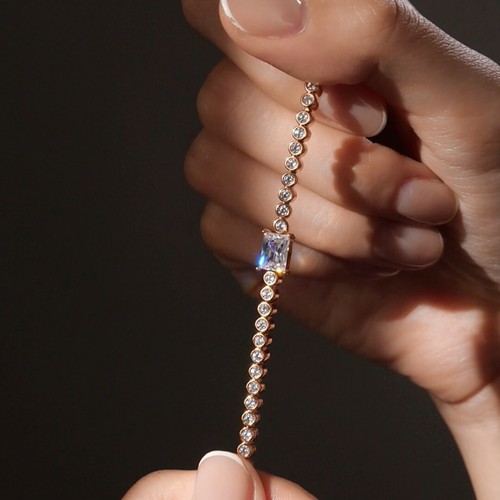 18k gold gf made with SWAROVSKI crystal beaded chain slim tennis bracelet 3 mm - Picture 6 of 8