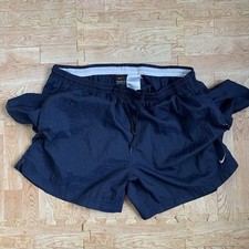 VTG Nike Nylon Shorts XL Navy Blue Travis Scott Mini Swoosh Above Knee Spots
