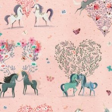 BTHY Unicorn Meadow Unicorn Tree Peach Cotton Fabric By the HALF Yard