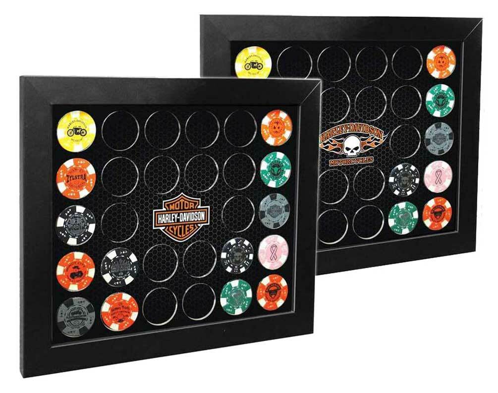 HarleyDavidson Poker Chip Collectors Frame, Holds 28 Chips, Made in