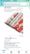 50 Sheets Christmas Tissue Paper Sheets assorted 20 x 20 inches